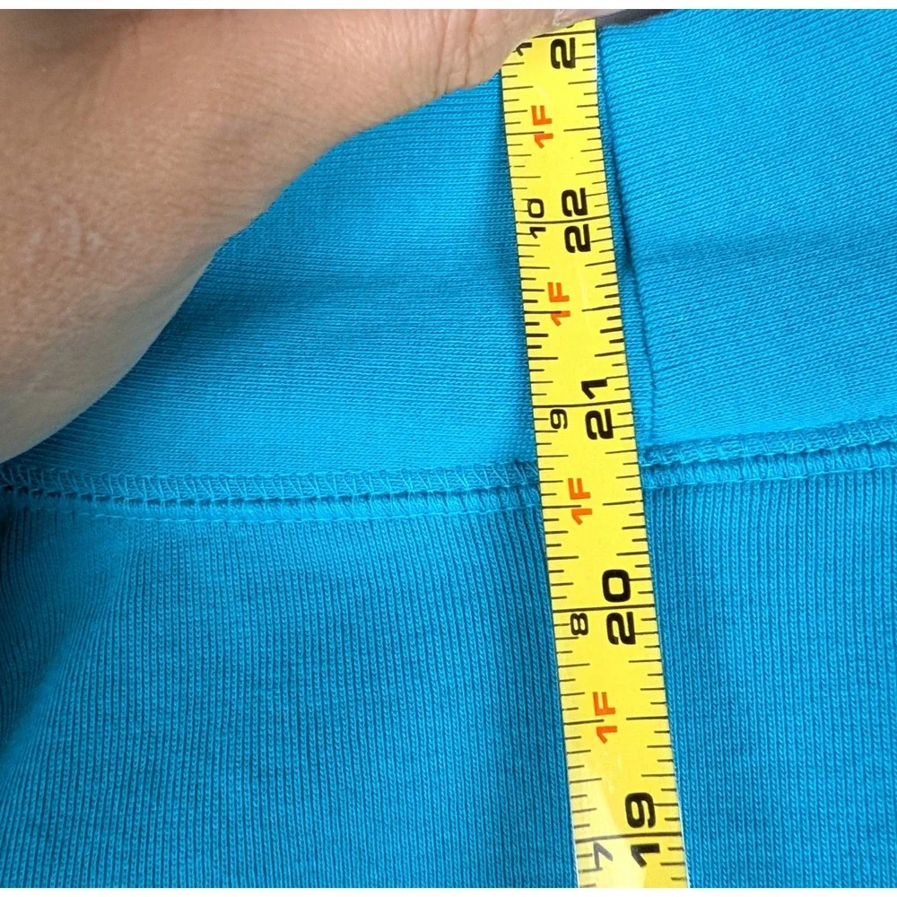 Rafaella Womens Large Turquoise Blue V-Neck Long Sleeve Ribbed Cotton Top